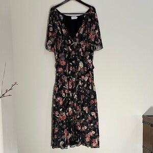 Tanya Taylor Black Floral Midi Dress- plus size 22